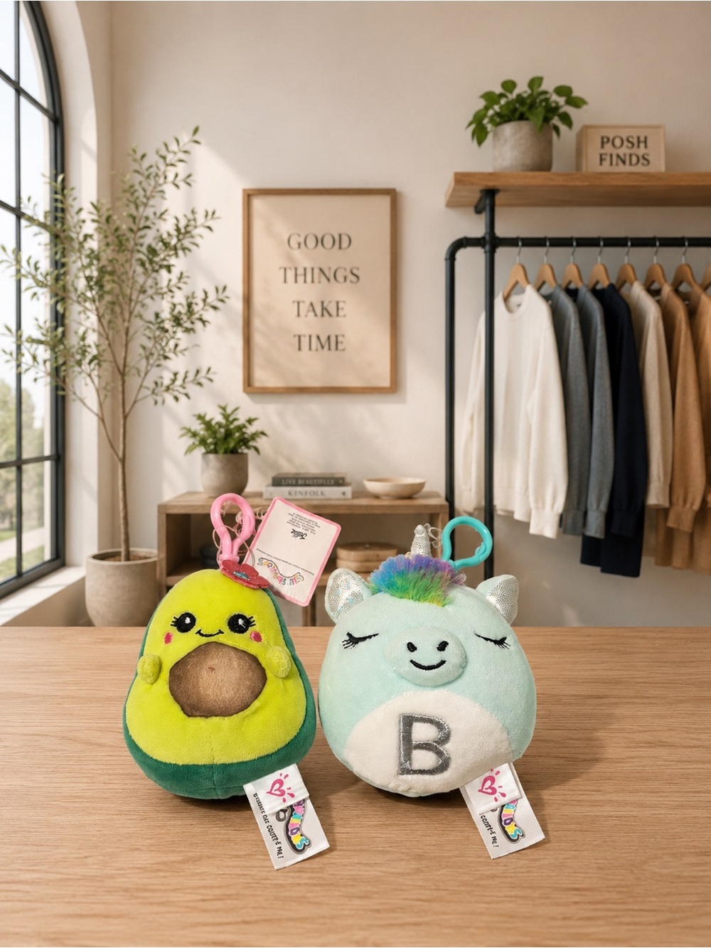 Squishmallows Mint Green Unicorn & Bright Green Avocado Plush Keychain Duo
